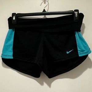 Nike Black & Blue Dri-Fit Foldover Waist Stretch Workout Athletic Shorts